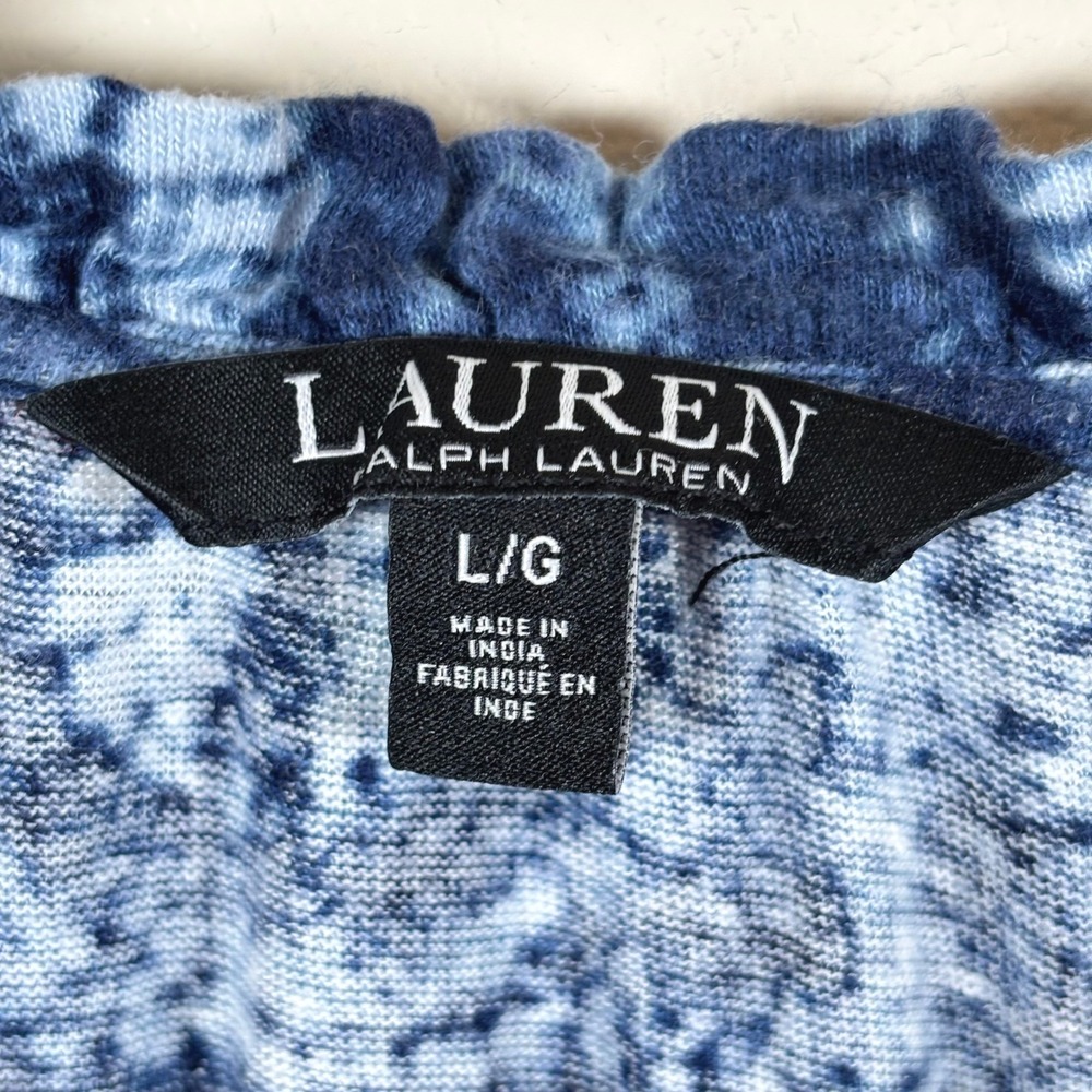 Lauren Ralph Lauren Tie-Dye Tassel Peasant Top Women's L Blue Linen Blend Boho - Picture 3 of 10